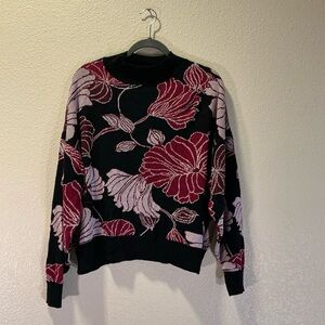 Eloquii Black and Red Floral Turtleneck Sweater
